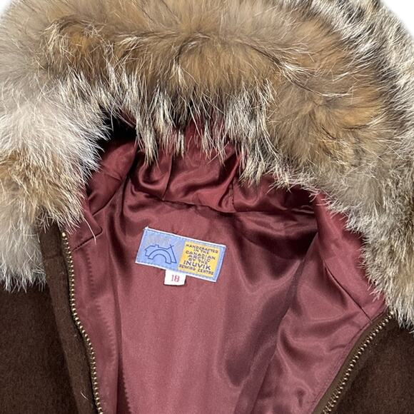 Vintage Inuvik Sewing Centre Wool Parka Canadian Arctic Fox Fur Coat - Picture 10 of 13